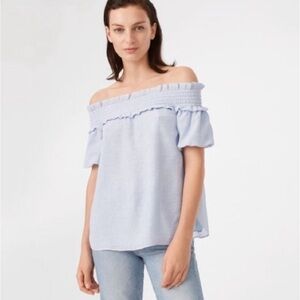 Club Monaco Torcasta Top Chemise Blue off shoulders